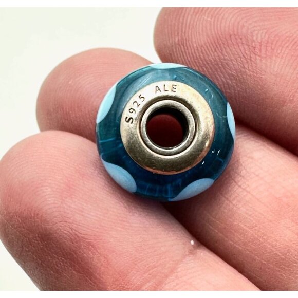 Pandora White Heart Blue Murano Glass Charm 925 ALE Sterling Silver - Picture 3 of 3